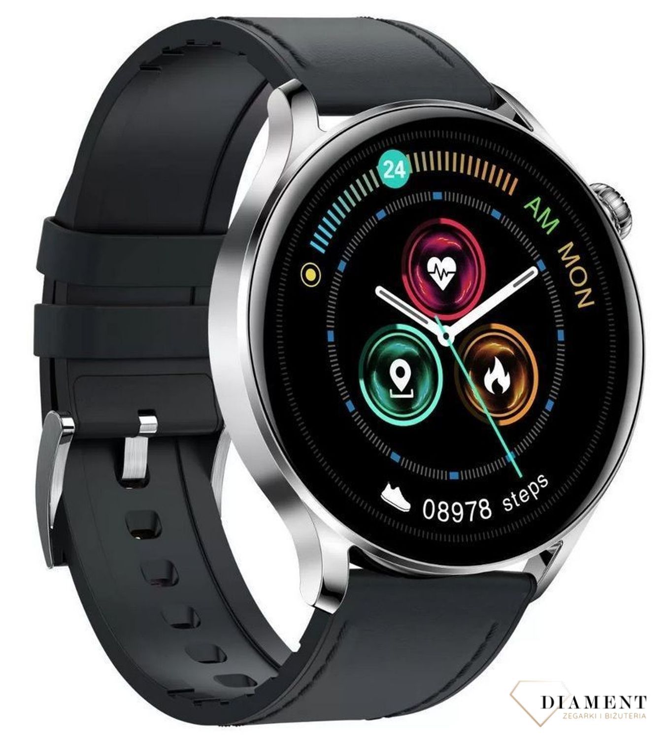 Smartwatch męski Garett skórzany Czarny pasek Men Elegance (1).jpg